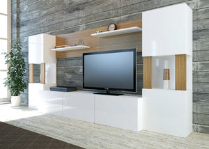 Σύνθεση Τηλεόρασης Ramia Λευκό - Teak 160x31.5x125 εκ. Μελαμίνης