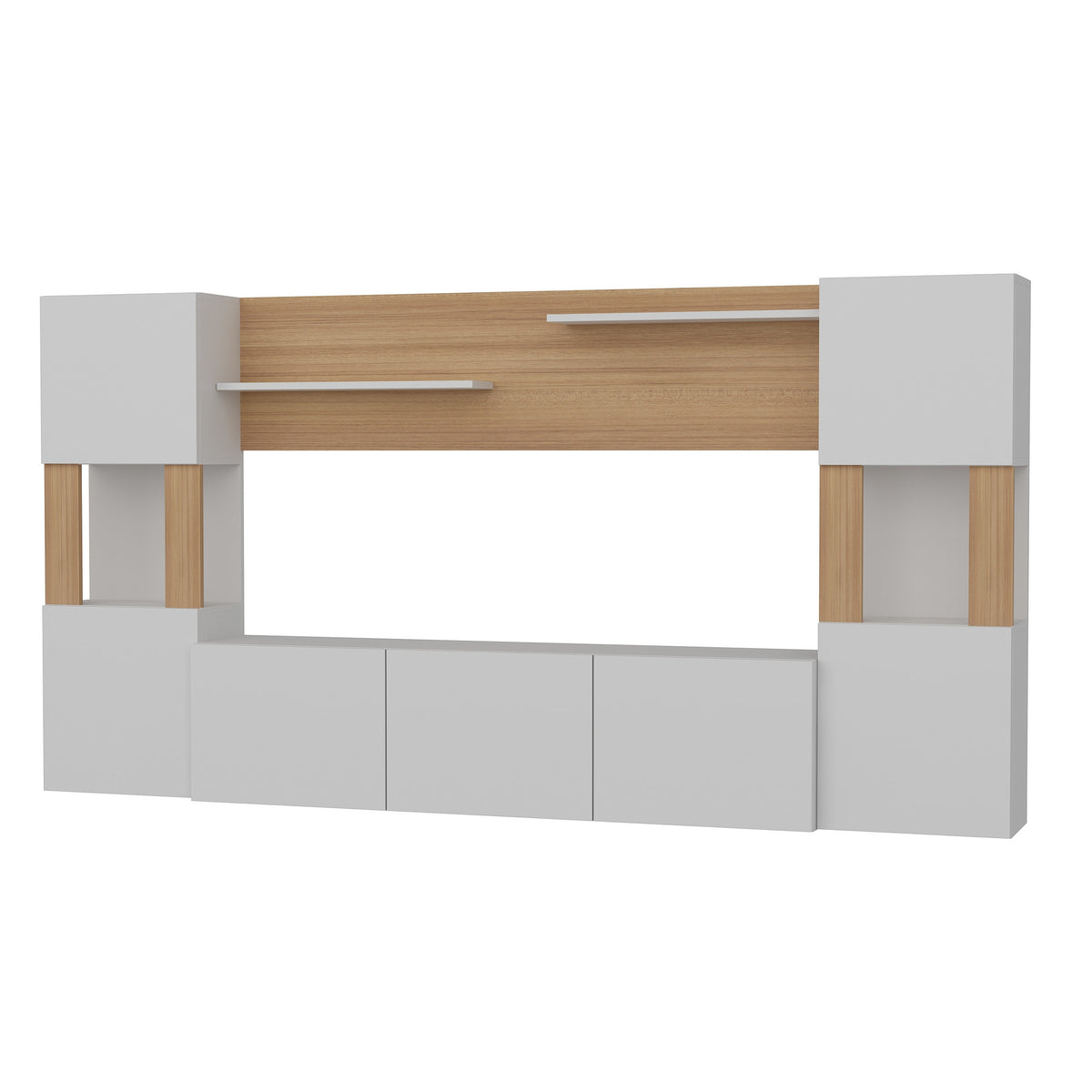 Σύνθεση Τηλεόρασης Ramia Λευκό - Teak 160x31.5x125 εκ. Μελαμίνης