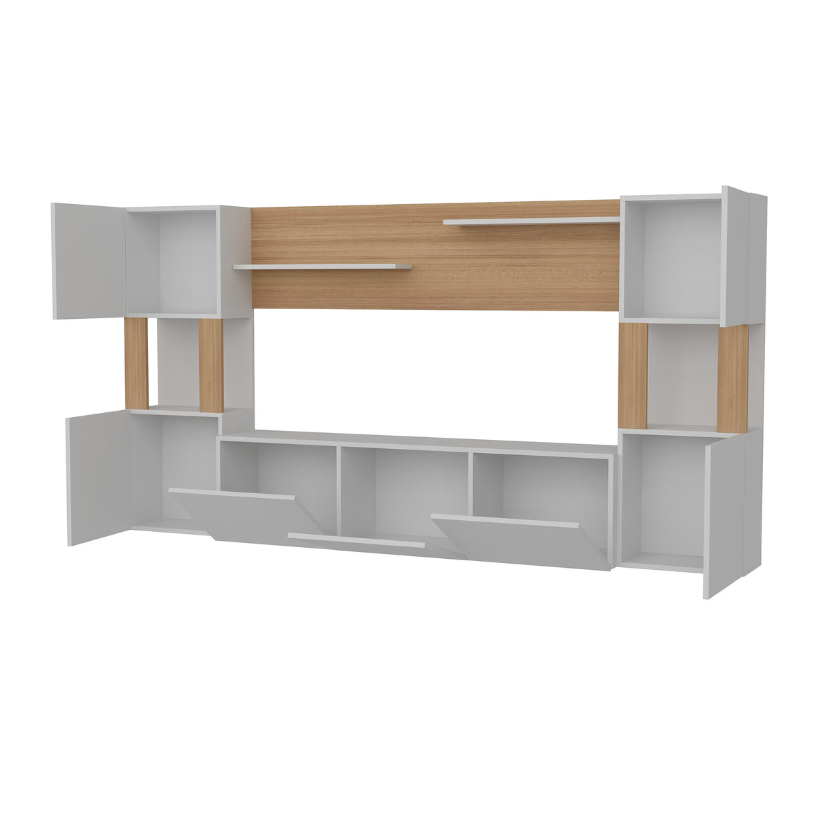 Σύνθεση Τηλεόρασης Ramia Λευκό - Teak 160x31.5x125 εκ. Μελαμίνης