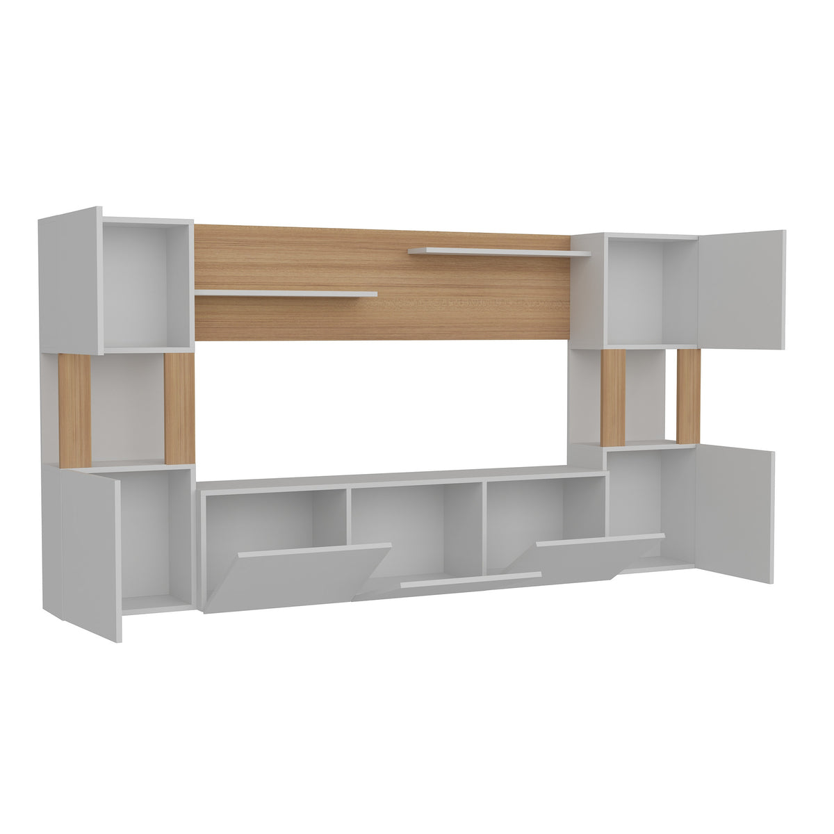 Σύνθεση Τηλεόρασης Ramia Λευκό - Teak 160x31.5x125 εκ. Μελαμίνης