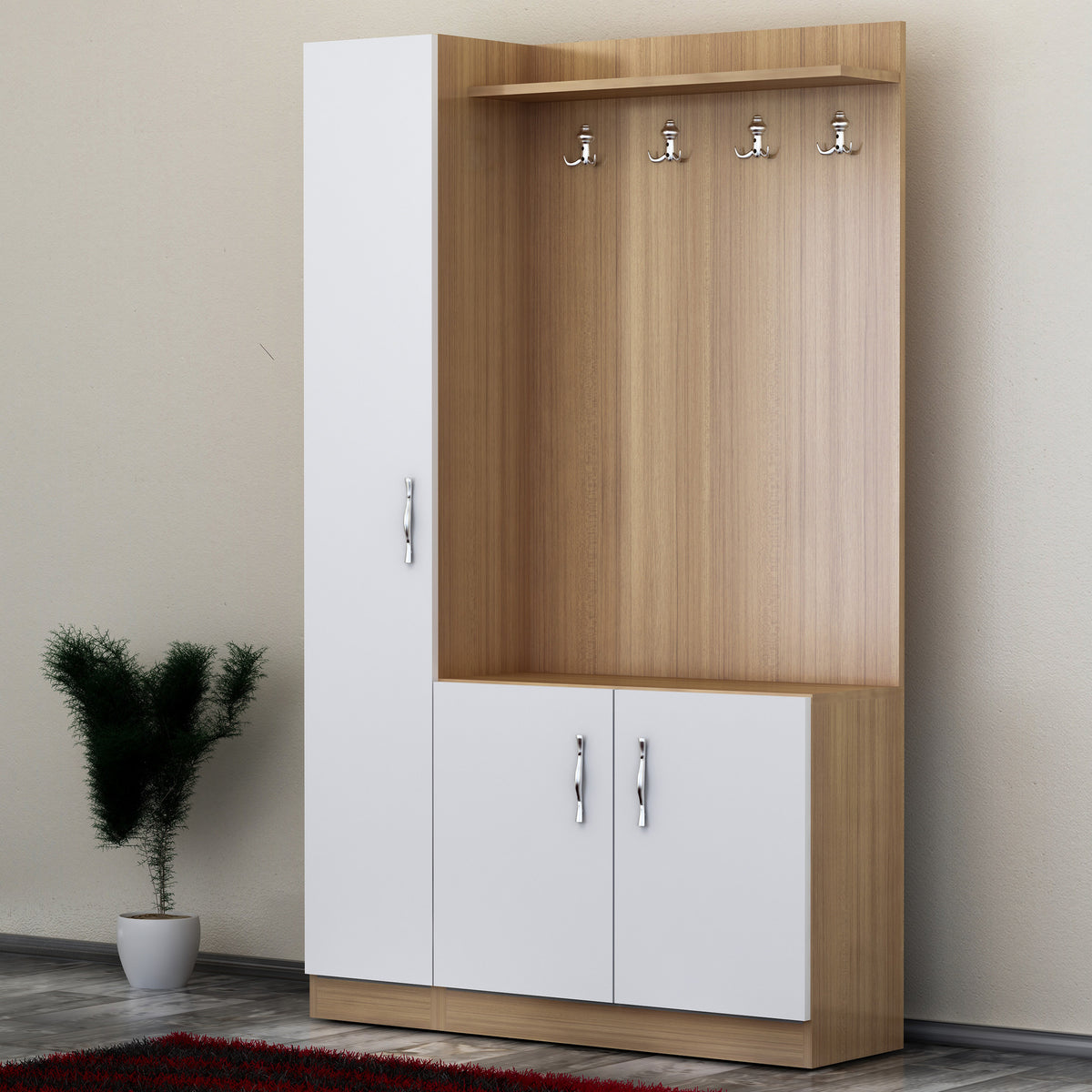 Έπιπλο Εισόδου Fanos Λευκό - Teak 110x31.8x180 εκ. Μελαμίνης