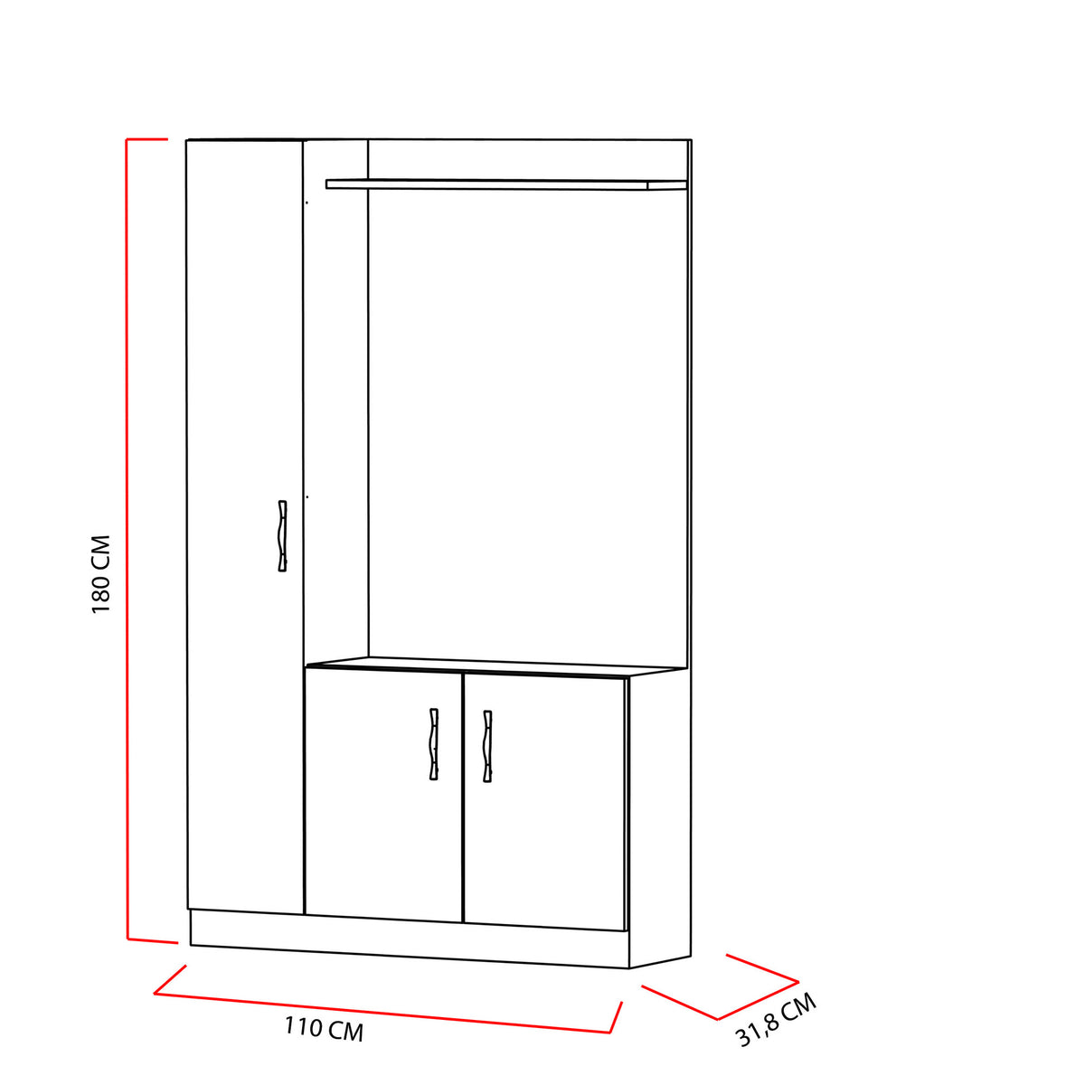 Έπιπλο Εισόδου Fanos Λευκό - Teak 110x31.8x180 εκ. Μελαμίνης