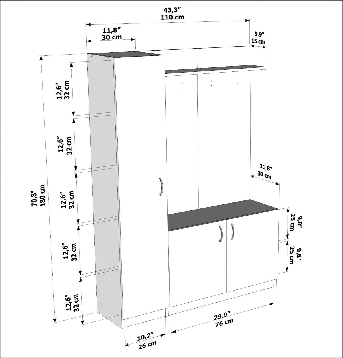 Έπιπλο Εισόδου Fanos Λευκό - Teak 110x31.8x180 εκ. Μελαμίνης