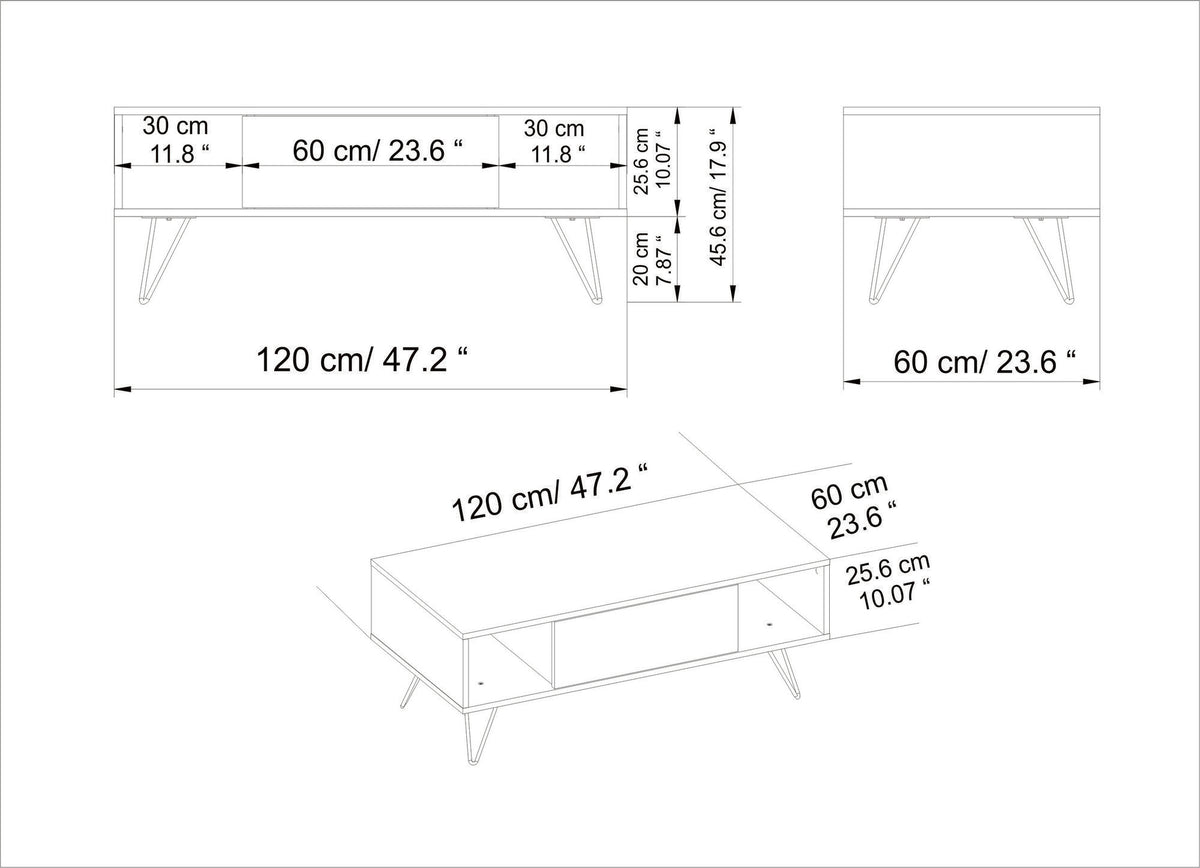 Τραπεζάκι Σαλονιού Koukounaries Μαύρο - Καρυδί 120x60x45.6 εκ. Μελαμίνης