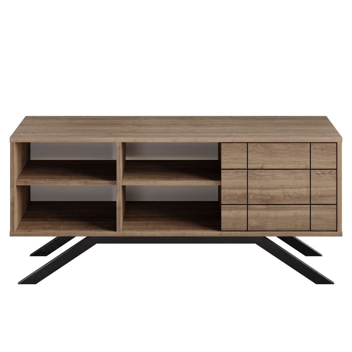 Έπιπλο Τηλεόρασης Prasiai Μαύρο - Καρυδί 130x58.6x38.6 εκ. Μελαμίνης