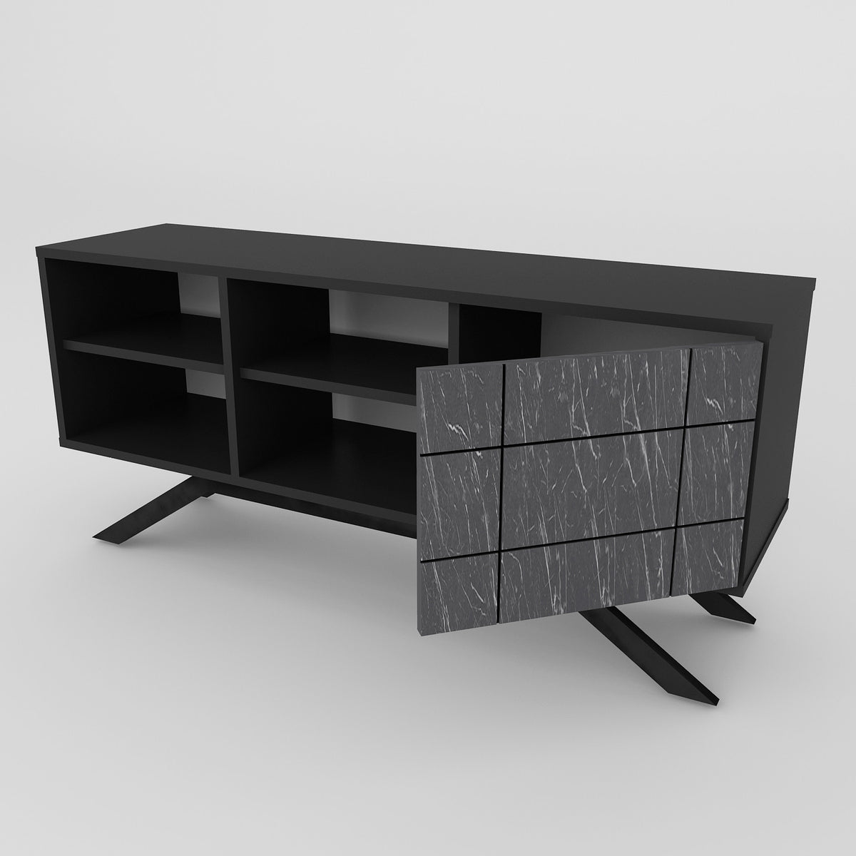 Έπιπλο Τηλεόρασης Prasiai Μαύρο 130x58.6x38.6 εκ. Μελαμίνης
