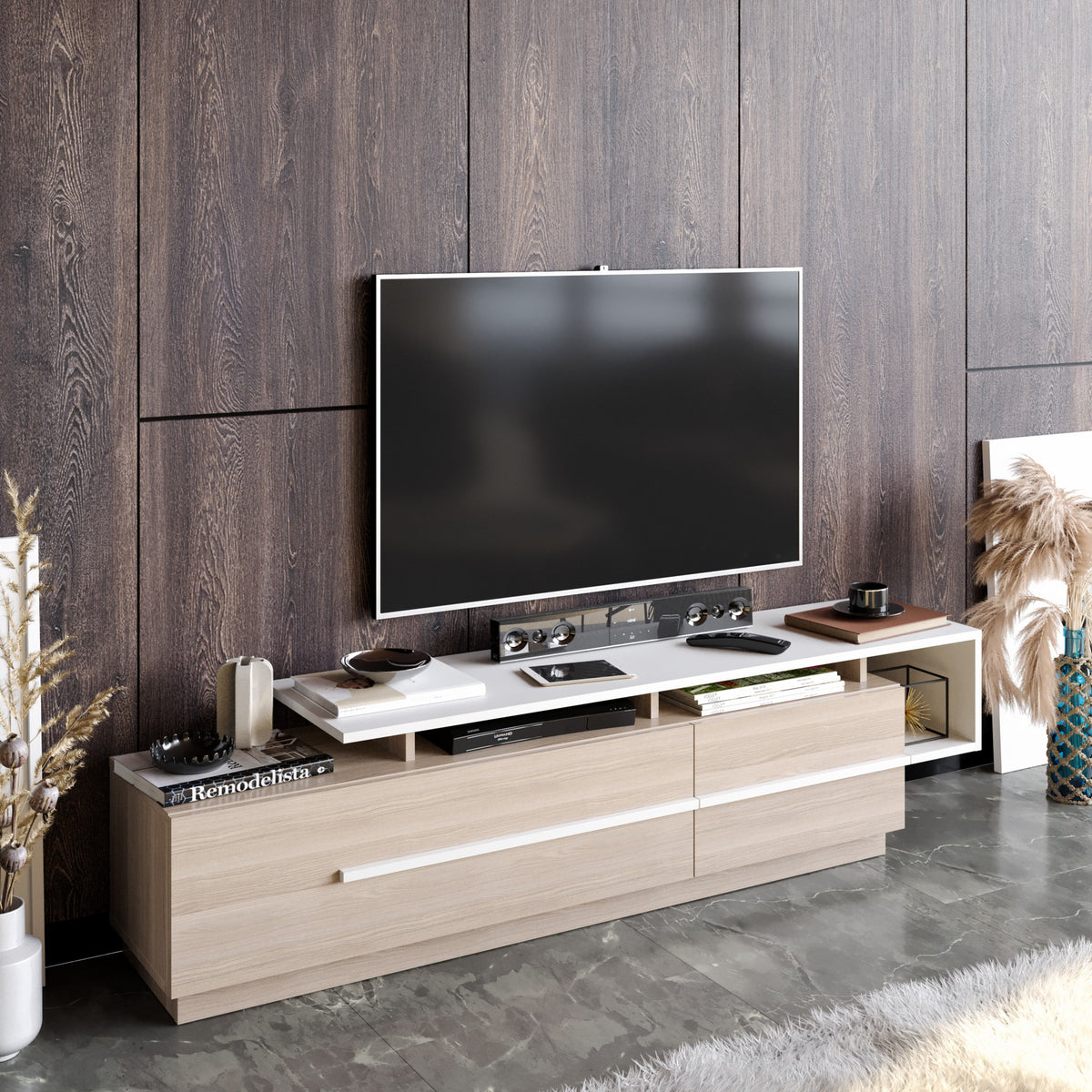 Έπιπλο Τηλεόρασης Kambi Cordoba - Λευκό 180x38.9x46.4 εκ. Μελαμίνης
