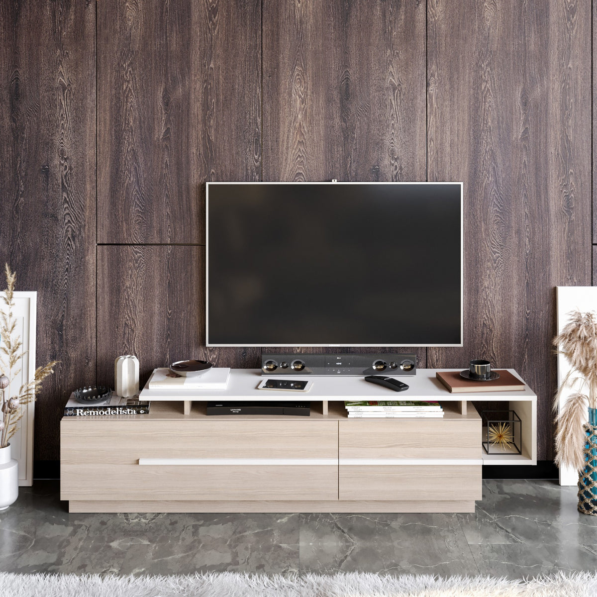 Έπιπλο Τηλεόρασης Kambi Cordoba - Λευκό 180x38.9x46.4 εκ. Μελαμίνης