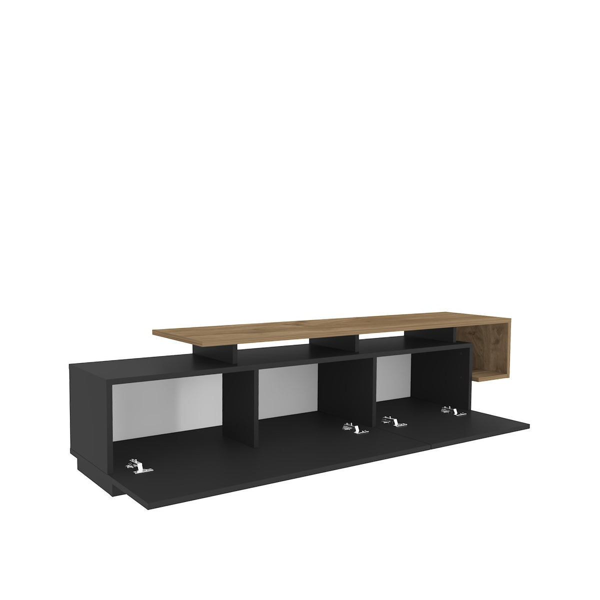 Έπιπλο Τηλεόρασης Kambi Με Ράφια Μαύρο - Καρυδί 180x38.9x46.4 εκ. Μελαμίνης