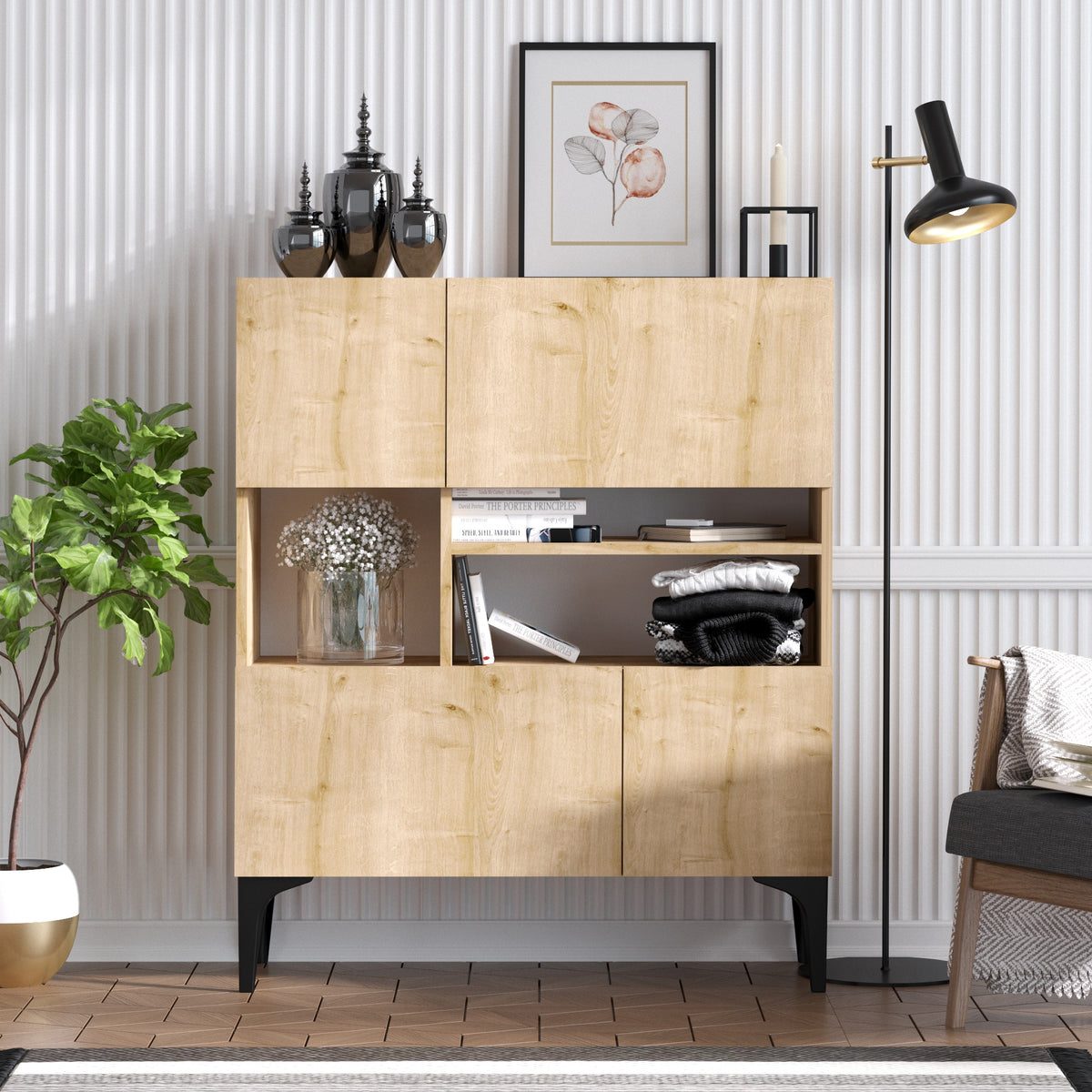 Κονσόλα Gefyra Με Ράφια Δρυς Sapphire 100x125x35 εκ. Μελαμίνης