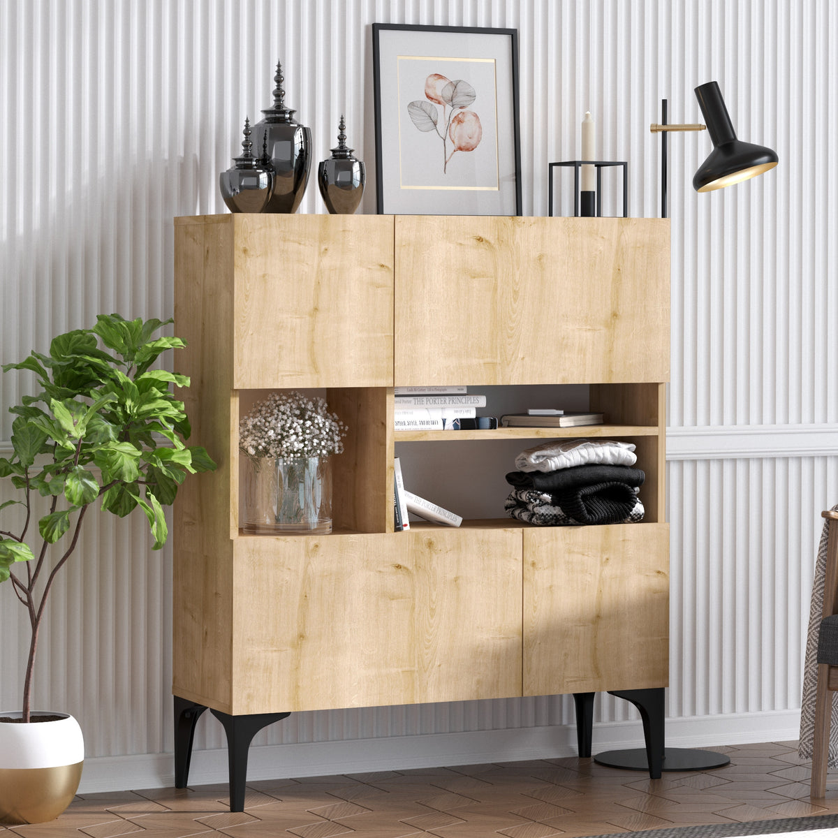 Κονσόλα Gefyra Με Ράφια Δρυς Sapphire 100x125x35 εκ. Μελαμίνης