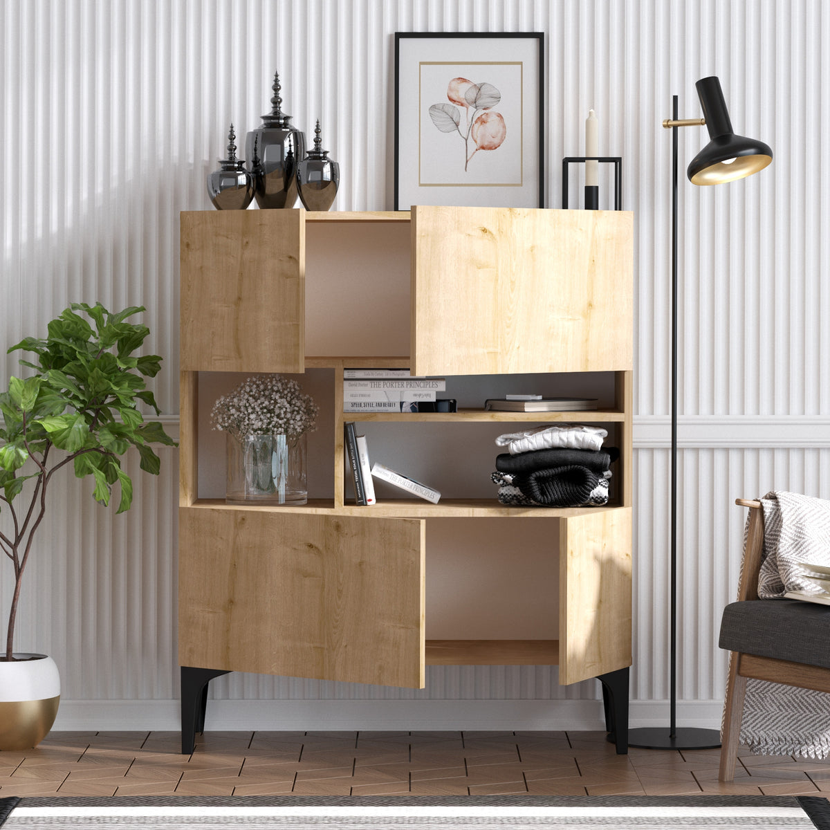 Κονσόλα Gefyra Με Ράφια Δρυς Sapphire 100x125x35 εκ. Μελαμίνης