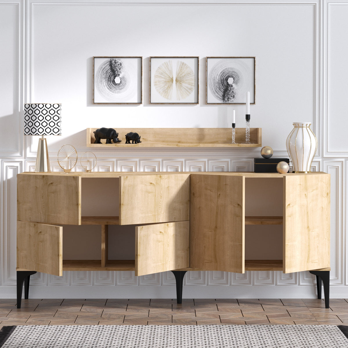 Κονσόλα Koumaria Με Ράφια Δρυς Sapphire 180x40x55 εκ. Μελαμίνης