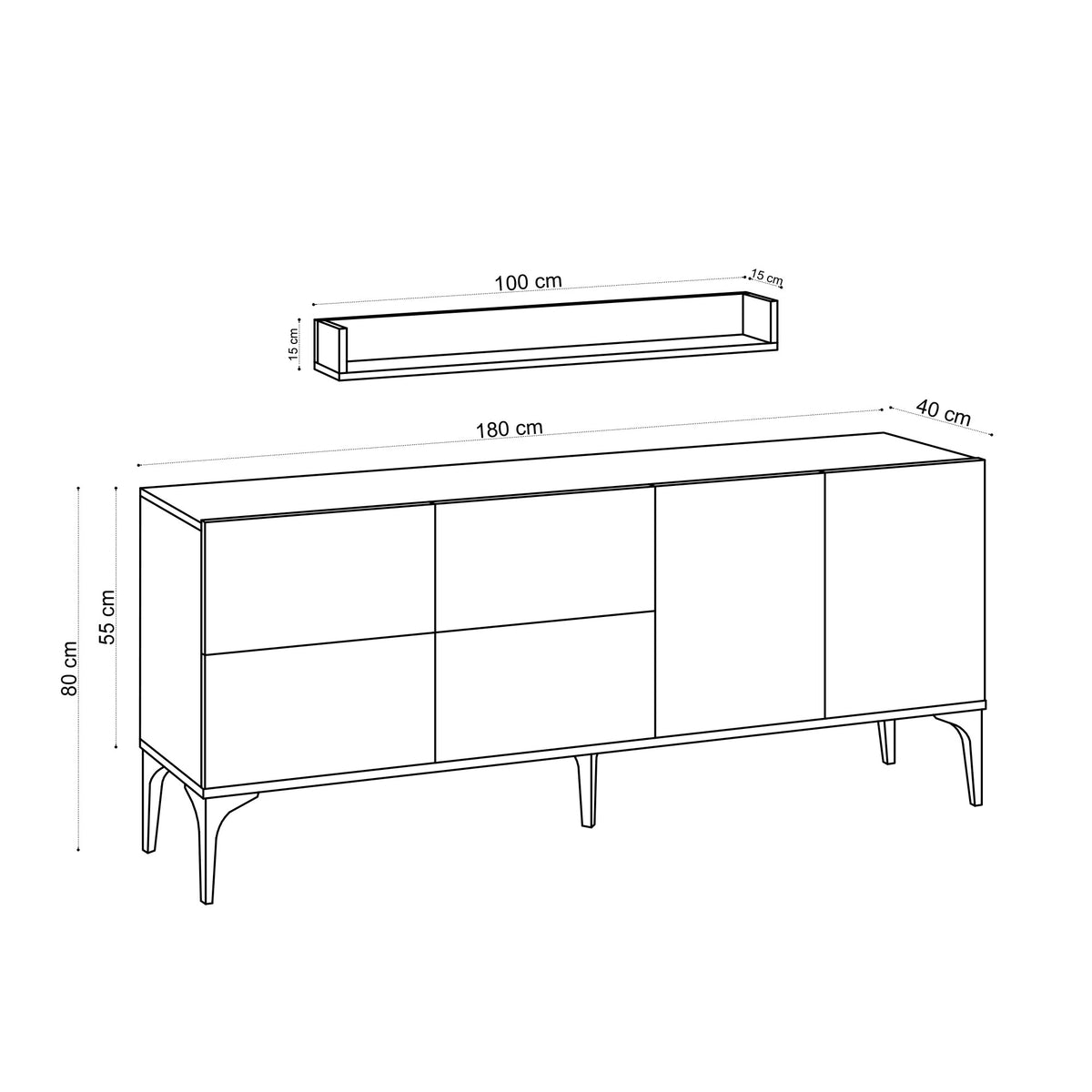 Κονσόλα Koumaria Με Ράφια Δρυς Sapphire 180x40x55 εκ. Μελαμίνης