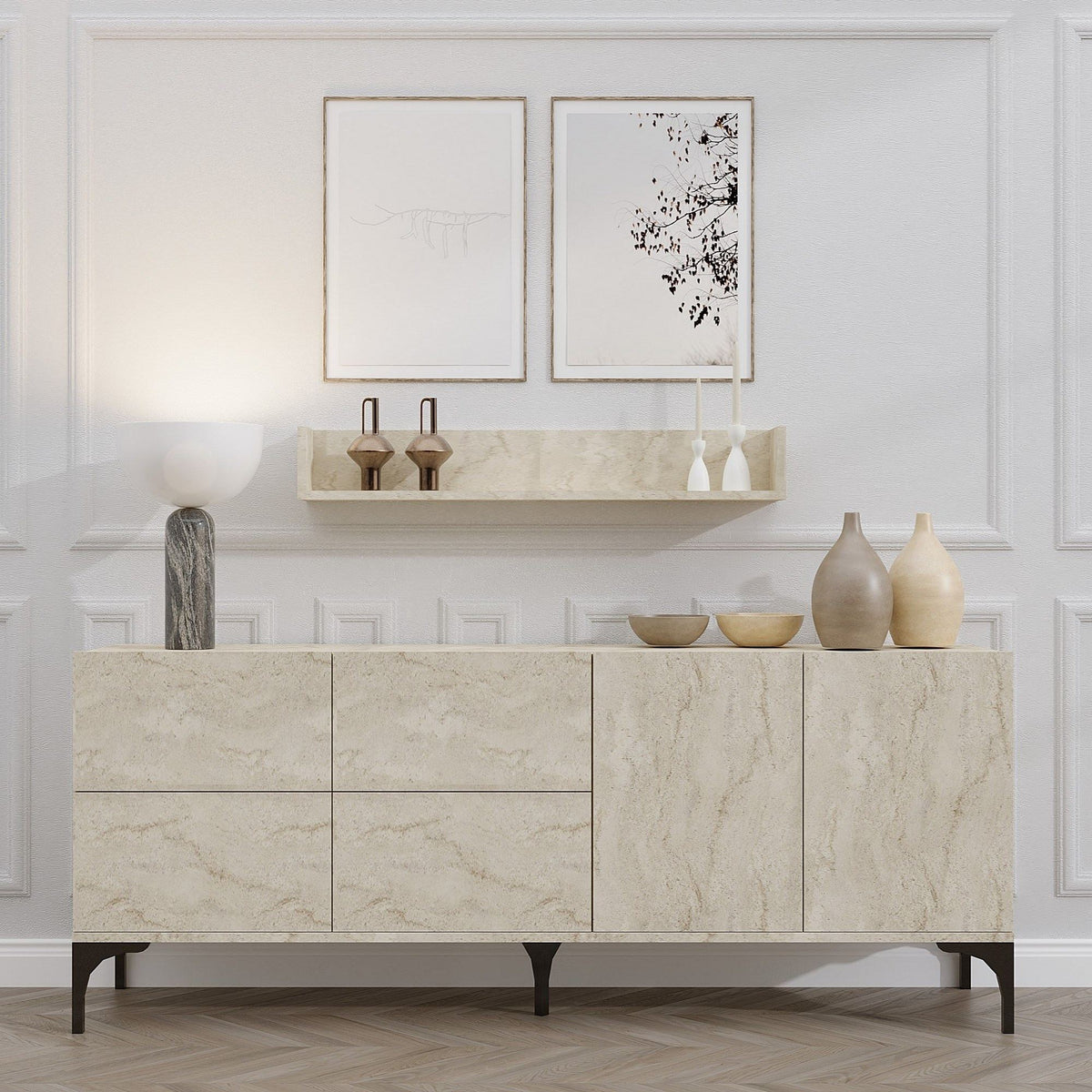 Κονσόλα Koumaria Με Ράφια Travertine 180x40x55 εκ. Μελαμίνης