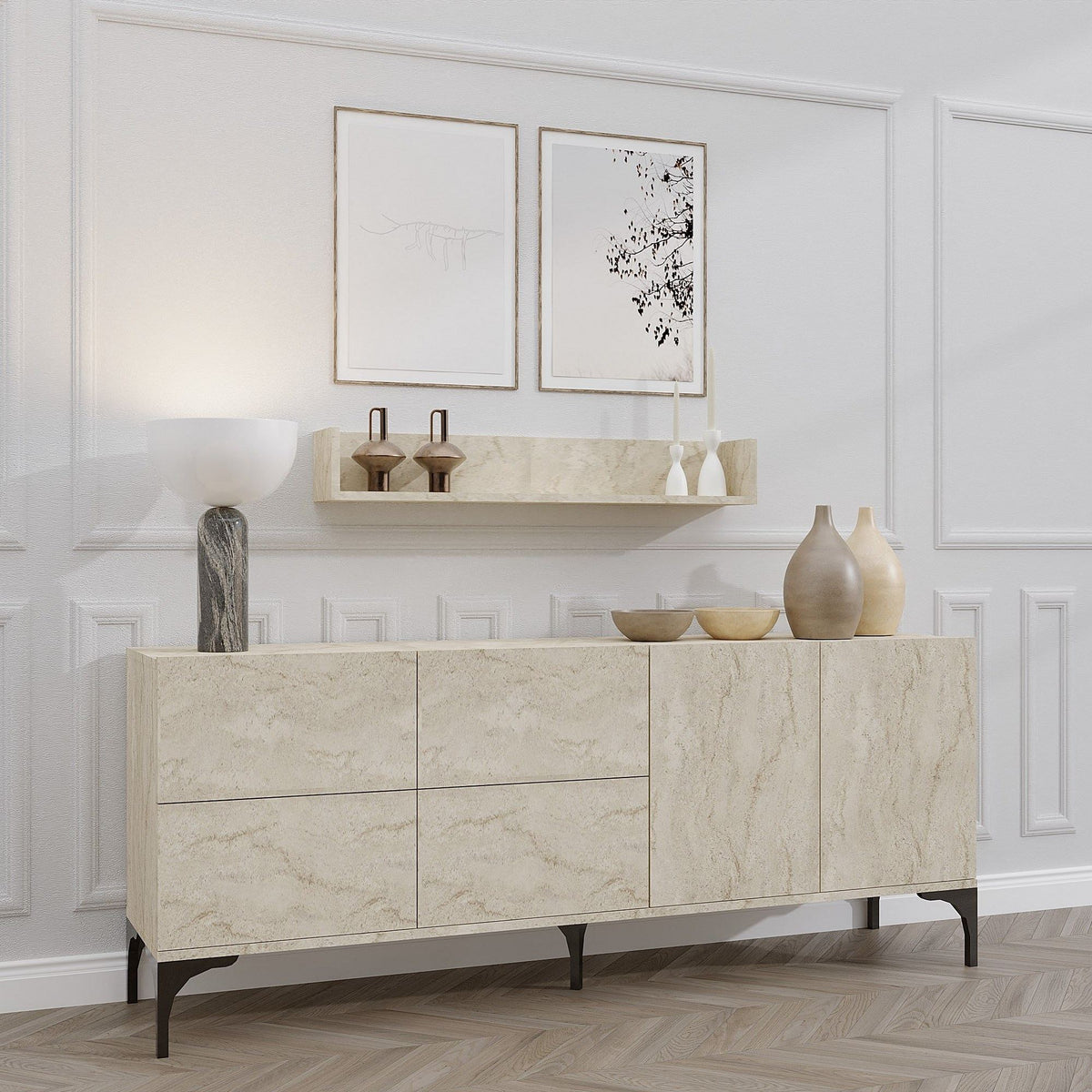 Κονσόλα Koumaria Με Ράφια Travertine 180x40x55 εκ. Μελαμίνης