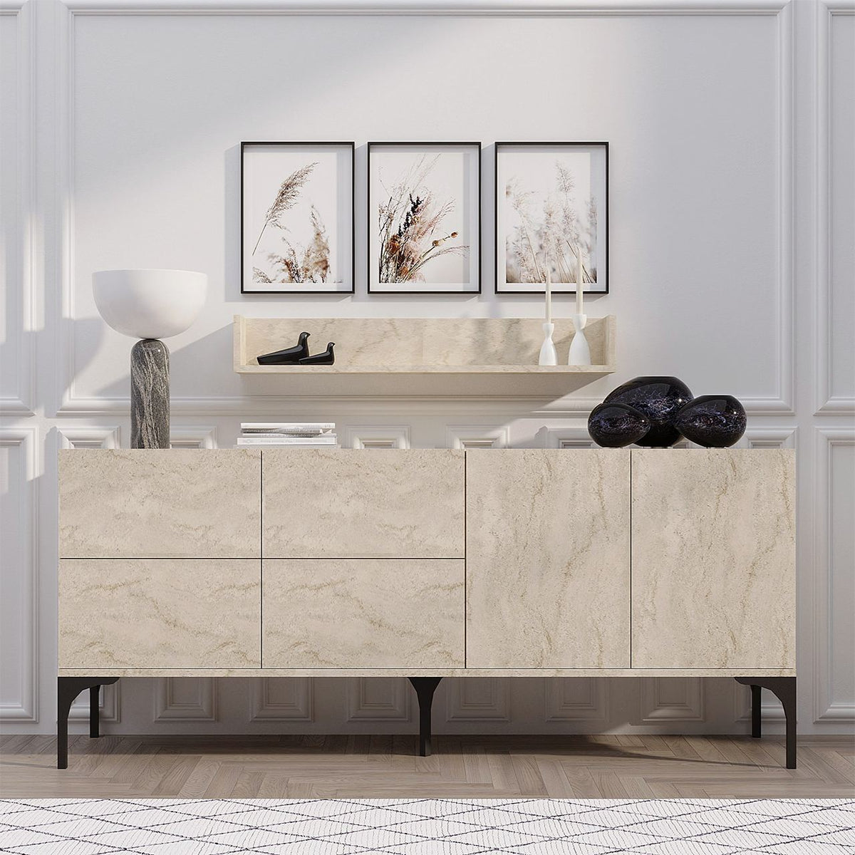 Κονσόλα Koumaria Με Ράφια Travertine 180x40x55 εκ. Μελαμίνης