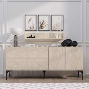 Κονσόλα Koumaria Με Ράφια Travertine 180x40x55 εκ. Μελαμίνης