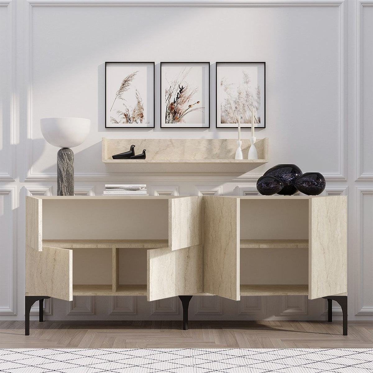 Κονσόλα Koumaria Με Ράφια Travertine 180x40x55 εκ. Μελαμίνης