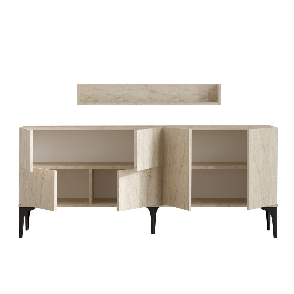 Κονσόλα Koumaria Με Ράφια Travertine 180x40x55 εκ. Μελαμίνης