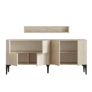 Κονσόλα Koumaria Με Ράφια Travertine 180x40x55 εκ. Μελαμίνης