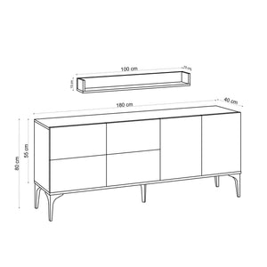 Κονσόλα Koumaria Με Ράφια Travertine 180x40x55 εκ. Μελαμίνης