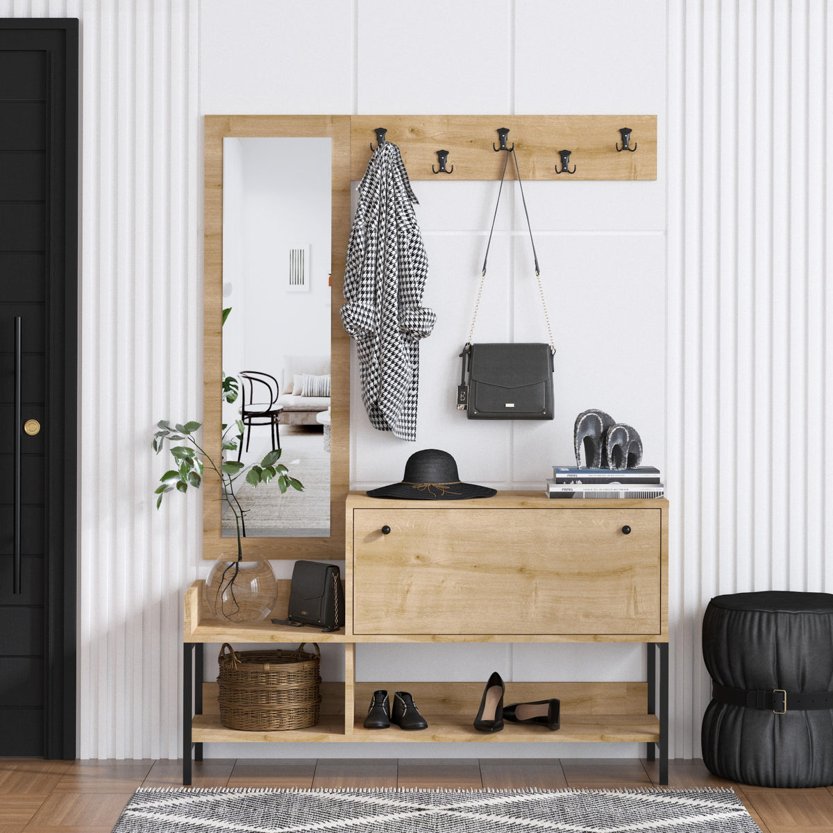 Παπουτσοθήκη Asopos Με Ράφια Δρυς Sapphire 120x35x70 εκ. Μελαμίνης