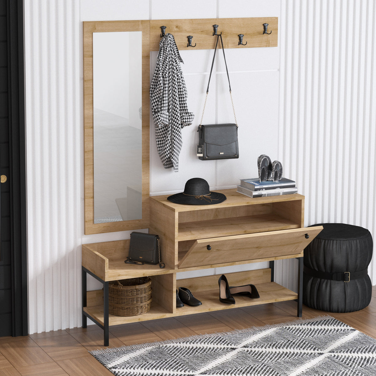 Παπουτσοθήκη Asopos Με Ράφια Δρυς Sapphire 120x35x70 εκ. Μελαμίνης