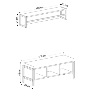 Έπιπλο Εισόδου Xifias Επιτοίχιο Δρυς - Μαύρο 100x35x43 εκ. Μελαμίνης