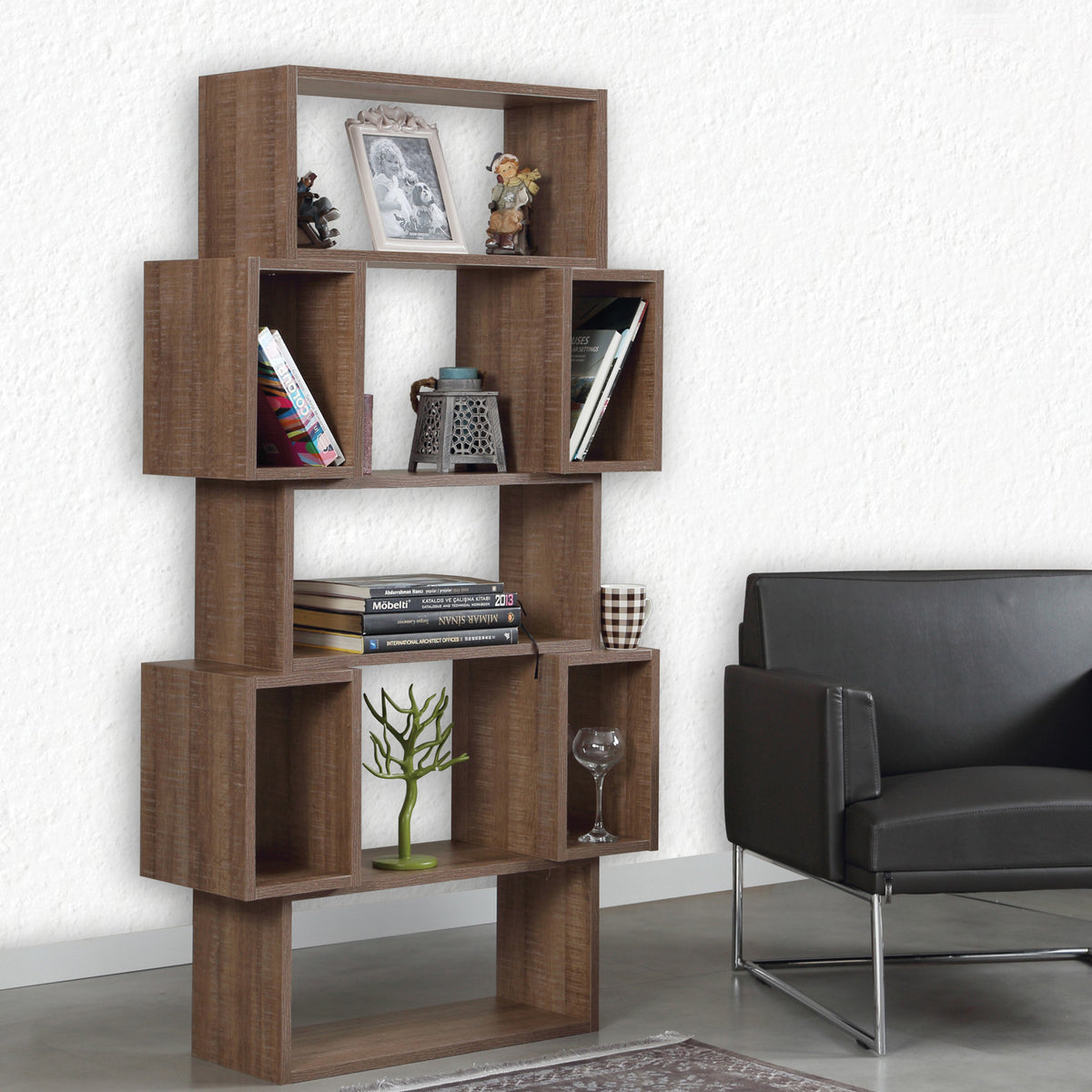 Βιβλιοθήκη Safiros Σκούρο Δρυς 84x30x160 εκ. Μελαμίνης