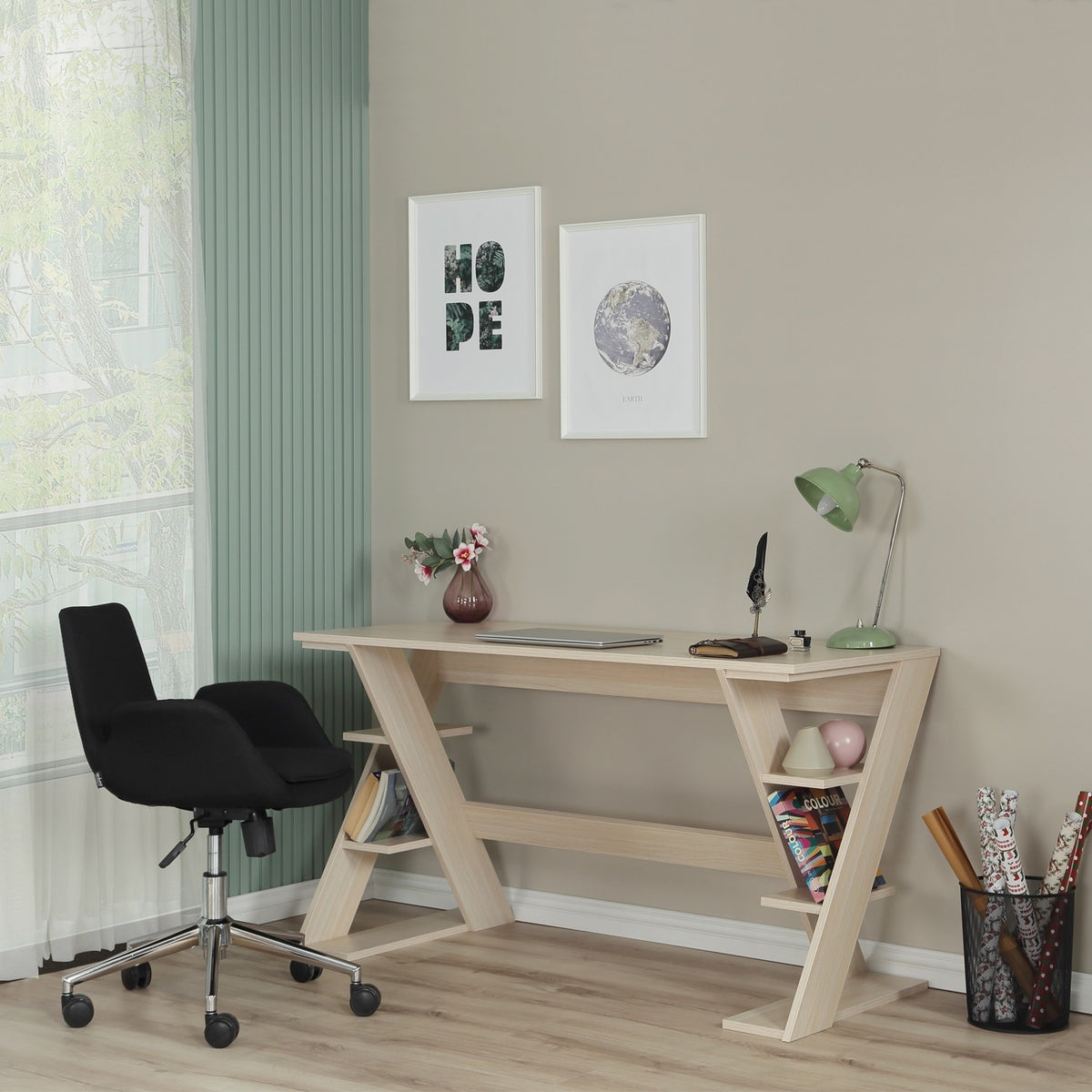 Γραφείο Lysithea Ανοιχτή Δρυς 140x60x73 εκ. Μελαμίνης
