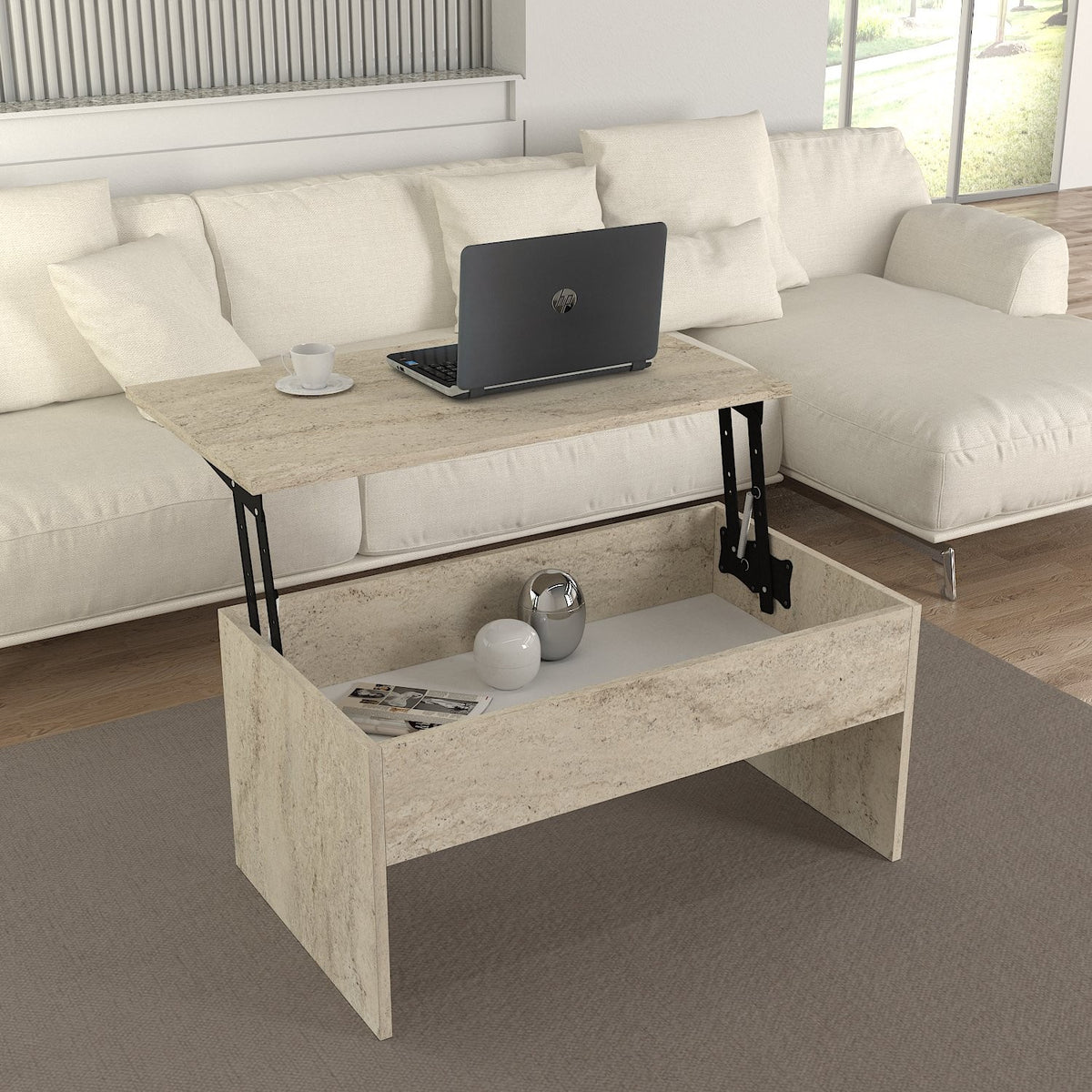 Τραπεζάκι Σαλονιού Melambes Travertine 90x45x52 εκ. Μελαμίνης