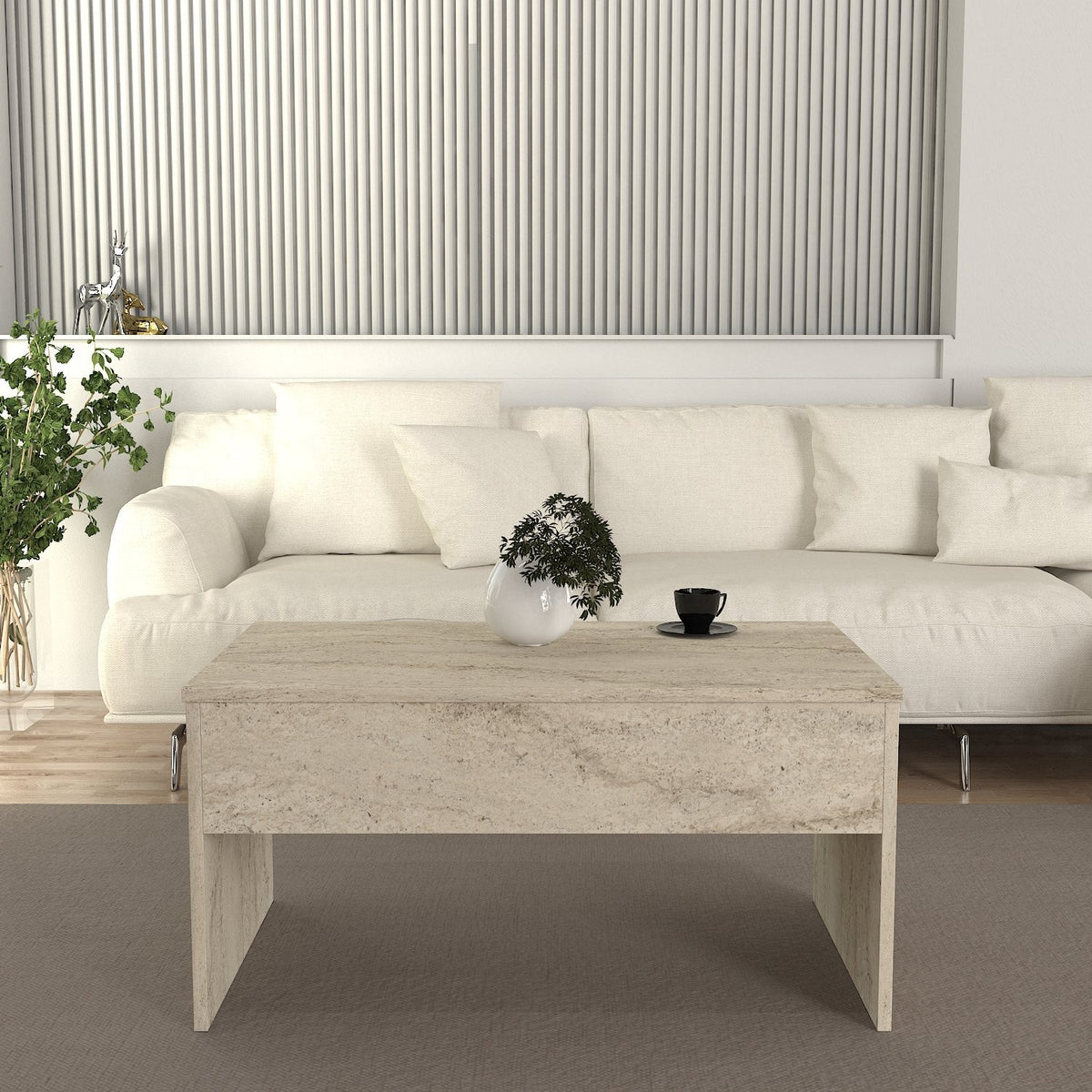 Τραπεζάκι Σαλονιού Melambes Travertine 90x45x52 εκ. Μελαμίνης