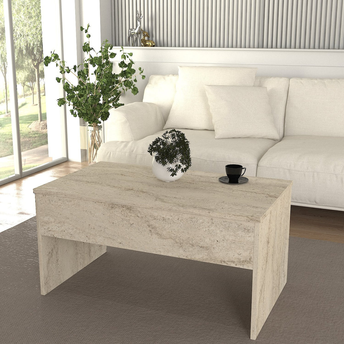 Τραπεζάκι Σαλονιού Melambes Travertine 90x45x52 εκ. Μελαμίνης