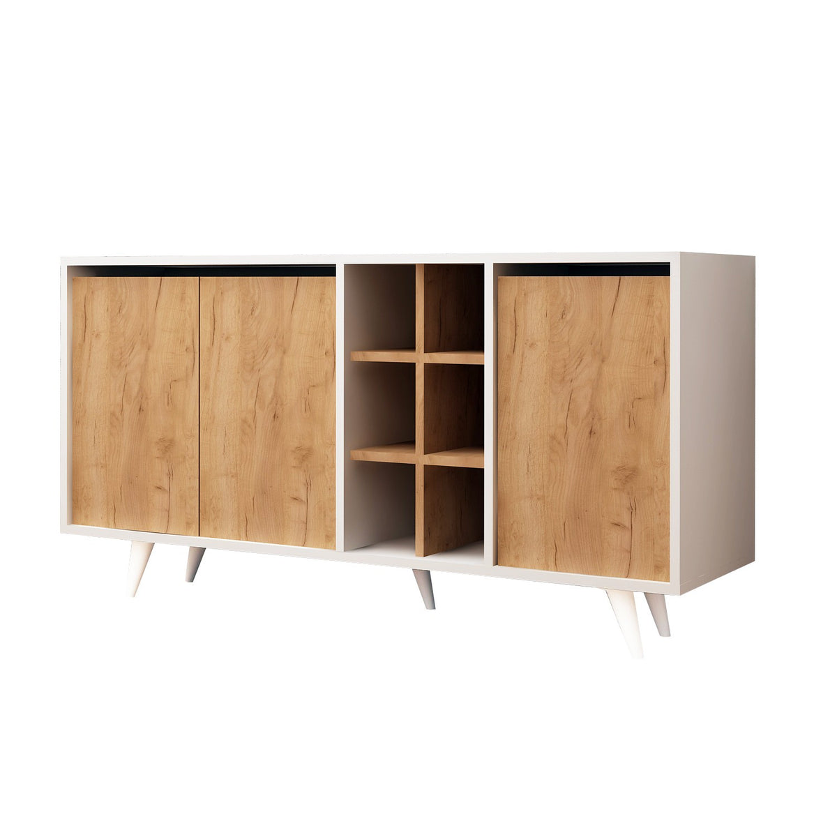 Κονσόλα Achladokampos Με Ράφια Δρυς - Λευκό 140x40x86 εκ. Μελαμίνης - Pakobazaar