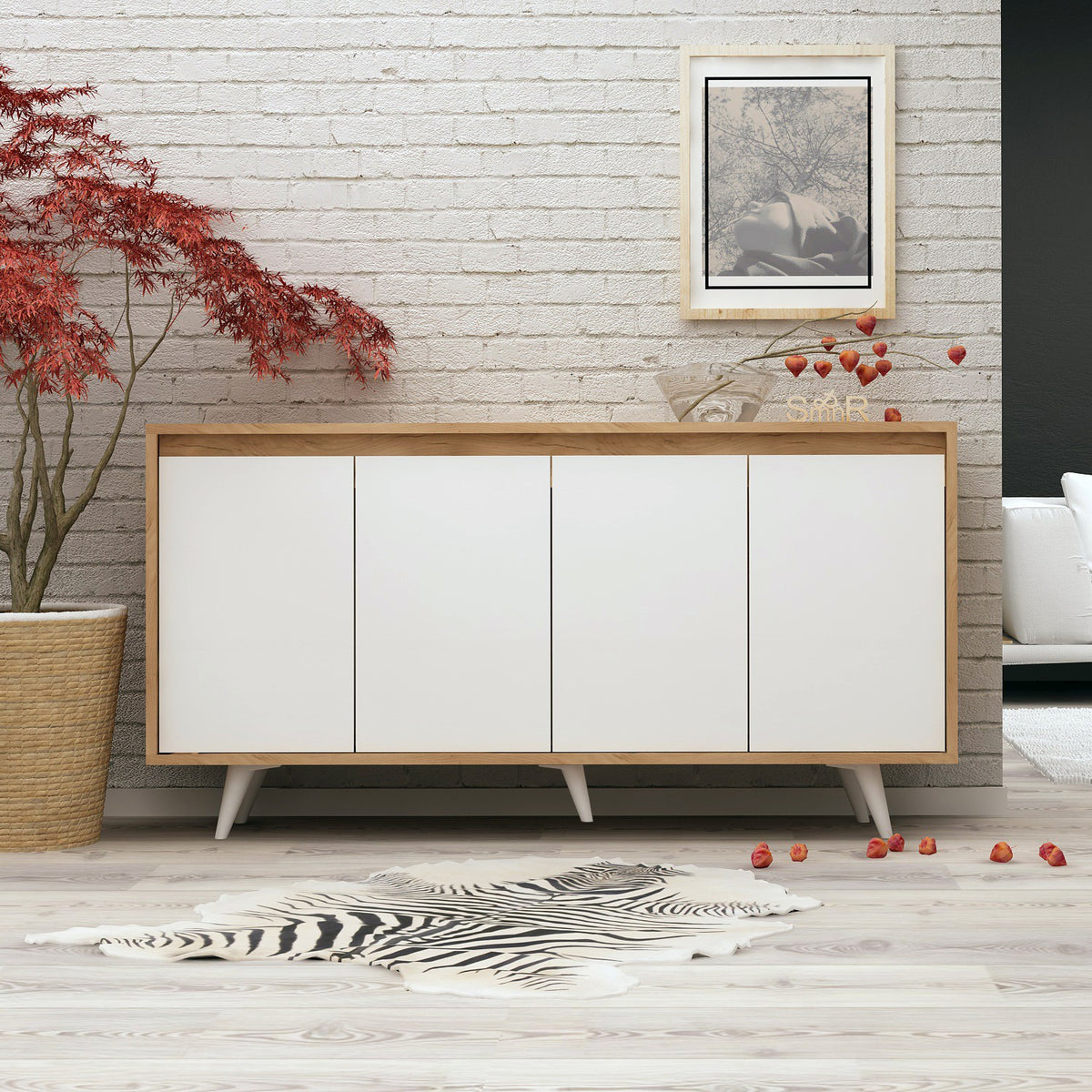 Κονσόλα Amphitrite Δρυς - Λευκό 140x40x86 εκ. Μελαμίνης