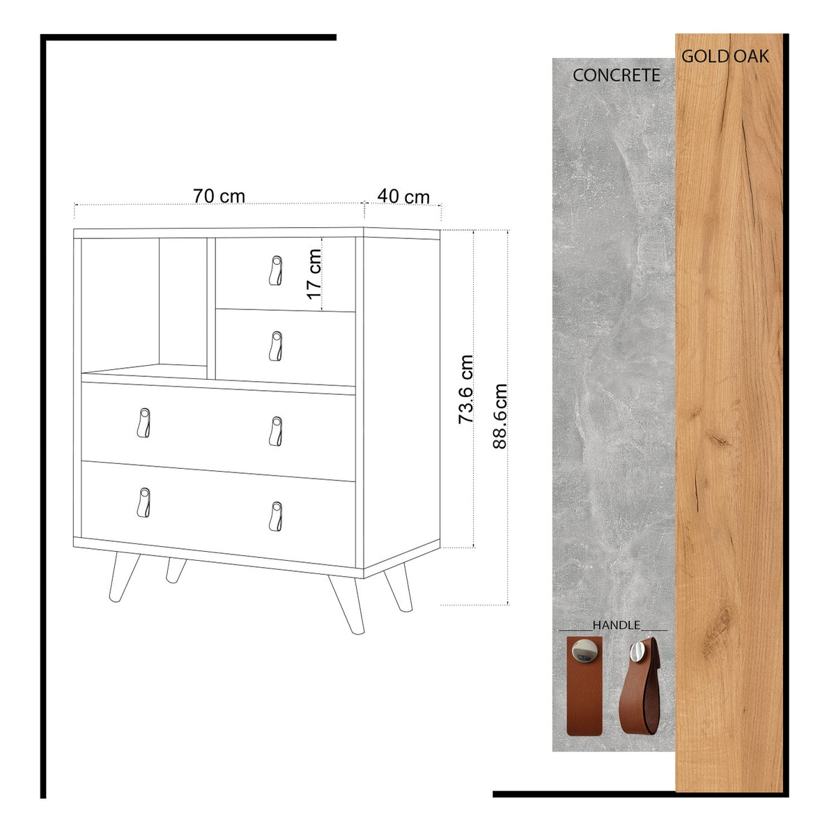 Συρταριέρα Hestia Δρυς - Λευκό 70x40x88.6 εκ. Μελαμίνης