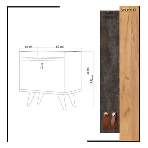 Κομοδίνο Kalliope Δρυς - Σκούρο Γκρι 50x40x55 εκ. Μελαμίνης