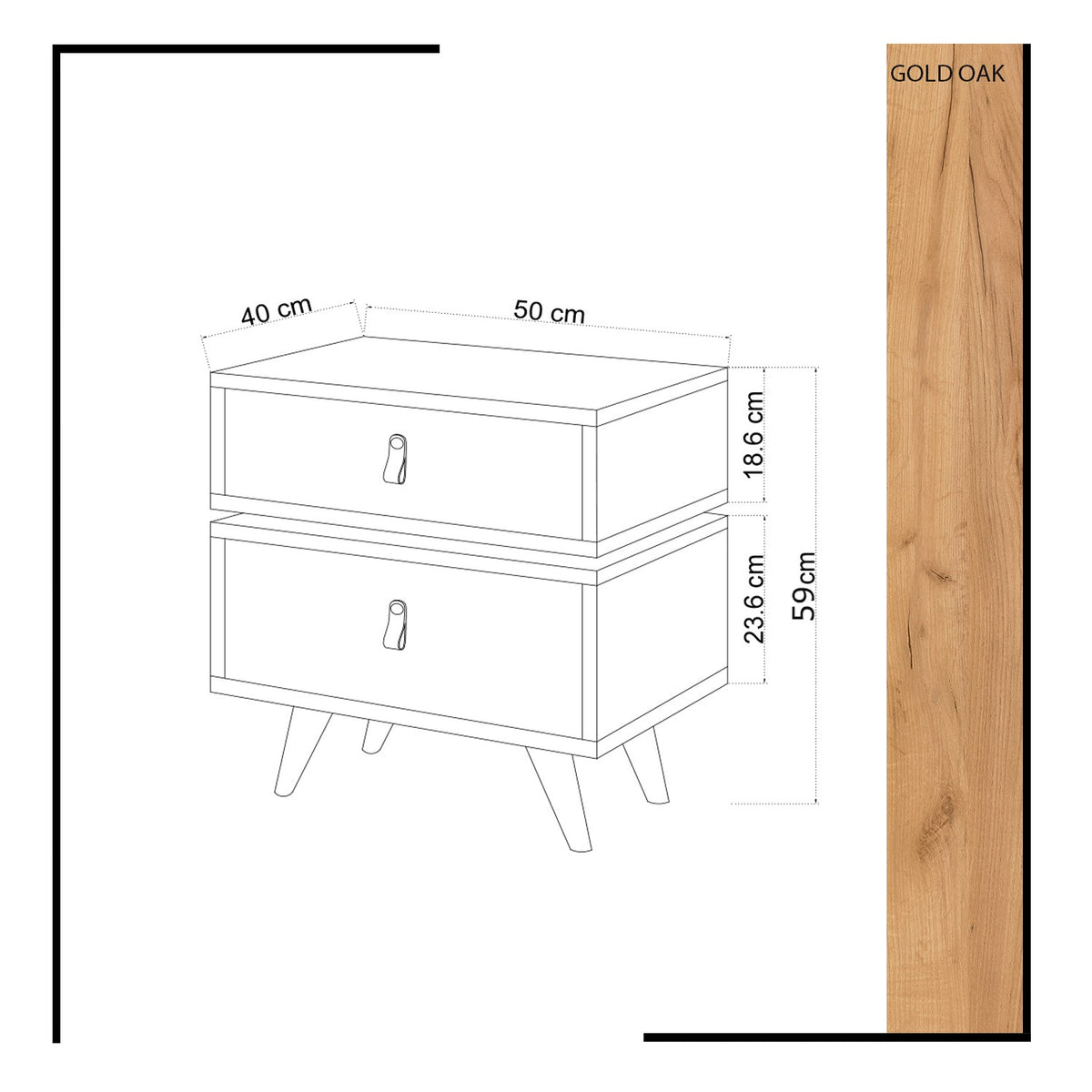 Κομοδίνο Pikernis Δρυς - Λευκό 50x40x59 εκ. Μελαμίνης