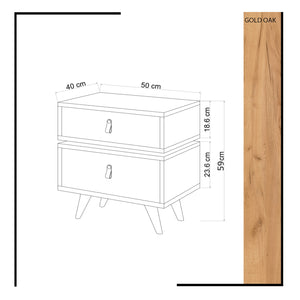 Κομοδίνο Pikernis Δρυς - Λευκό 50x40x59 εκ. Μελαμίνης