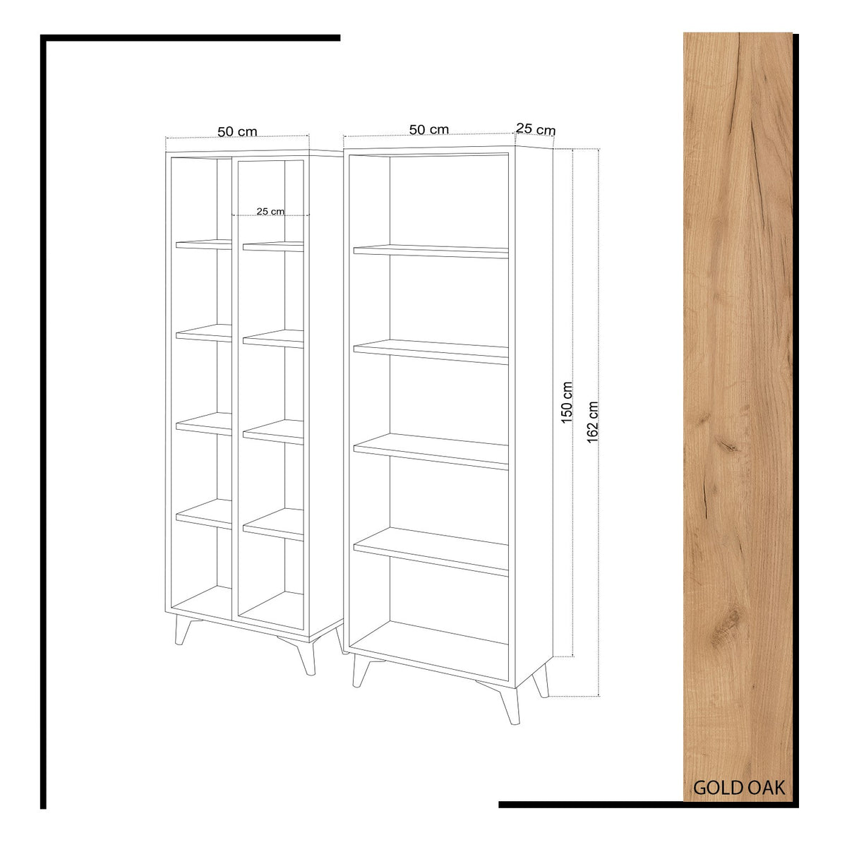Βιβλιοθήκη Kapsia Δρυς - Λευκό 100x25x162 εκ. Μελαμίνης