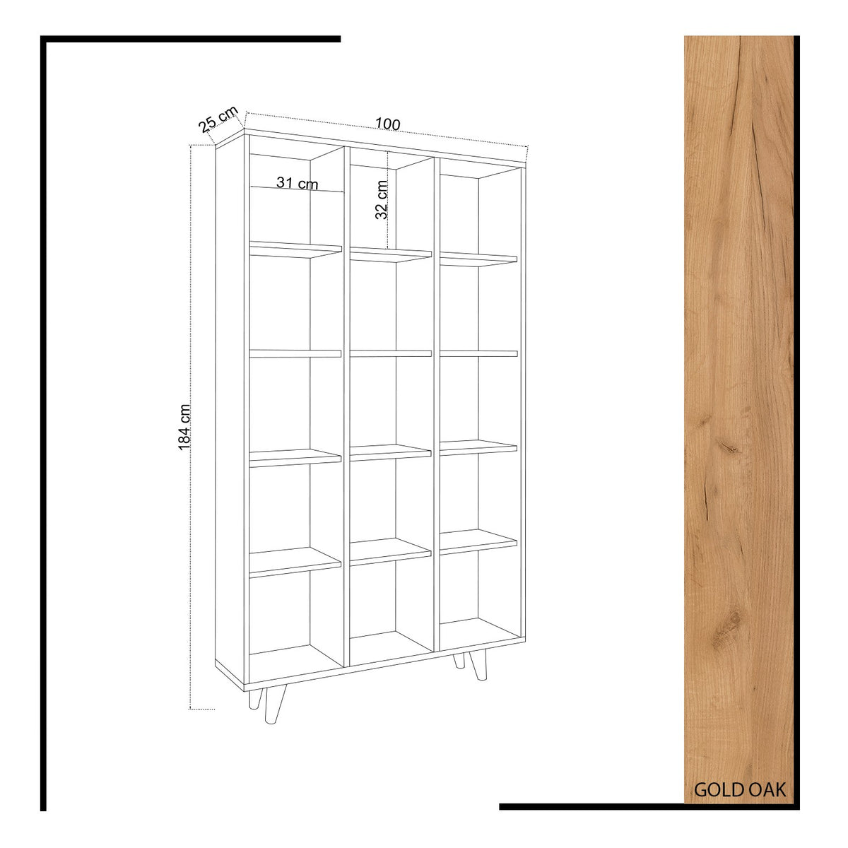 Βιβλιοθήκη Milea Δρυς 100x25x184 εκ. Μελαμίνης