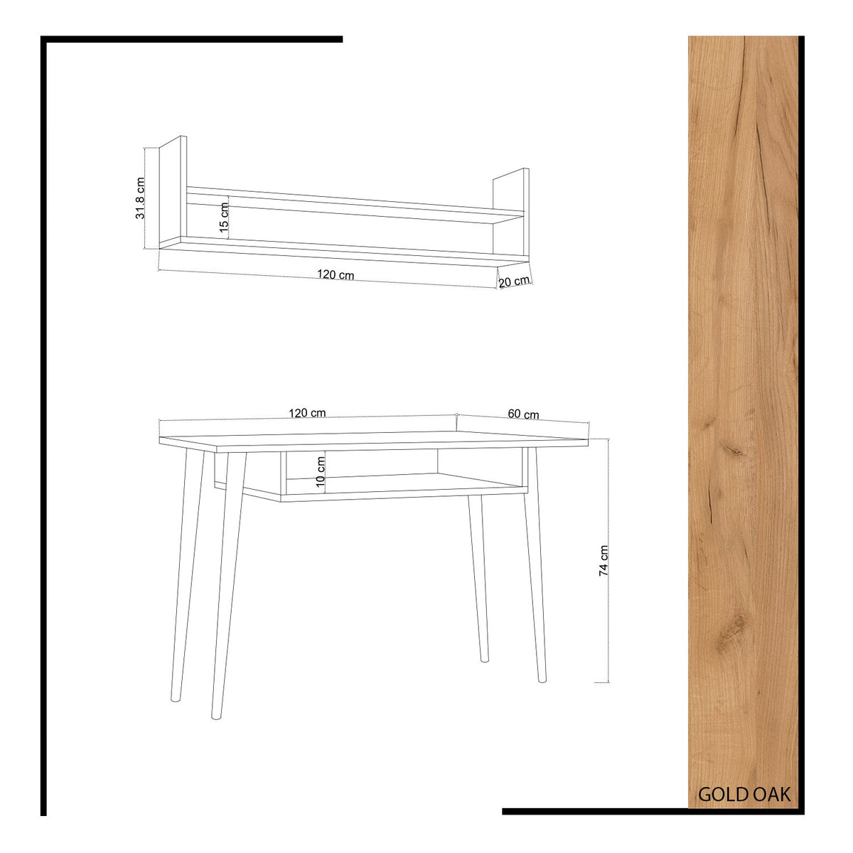Γραφείο Elpida Δρυς 120x60x74 εκ. Μελαμίνης