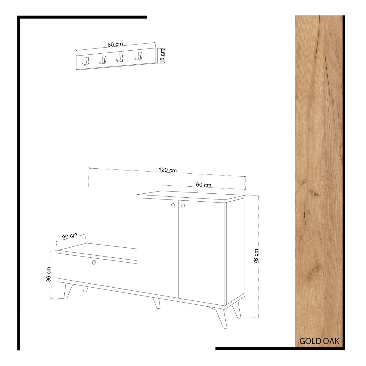 Έπιπλο Εισόδου Kardamyla Δρυς - Λευκό 120x30x76 εκ. Μελαμίνης