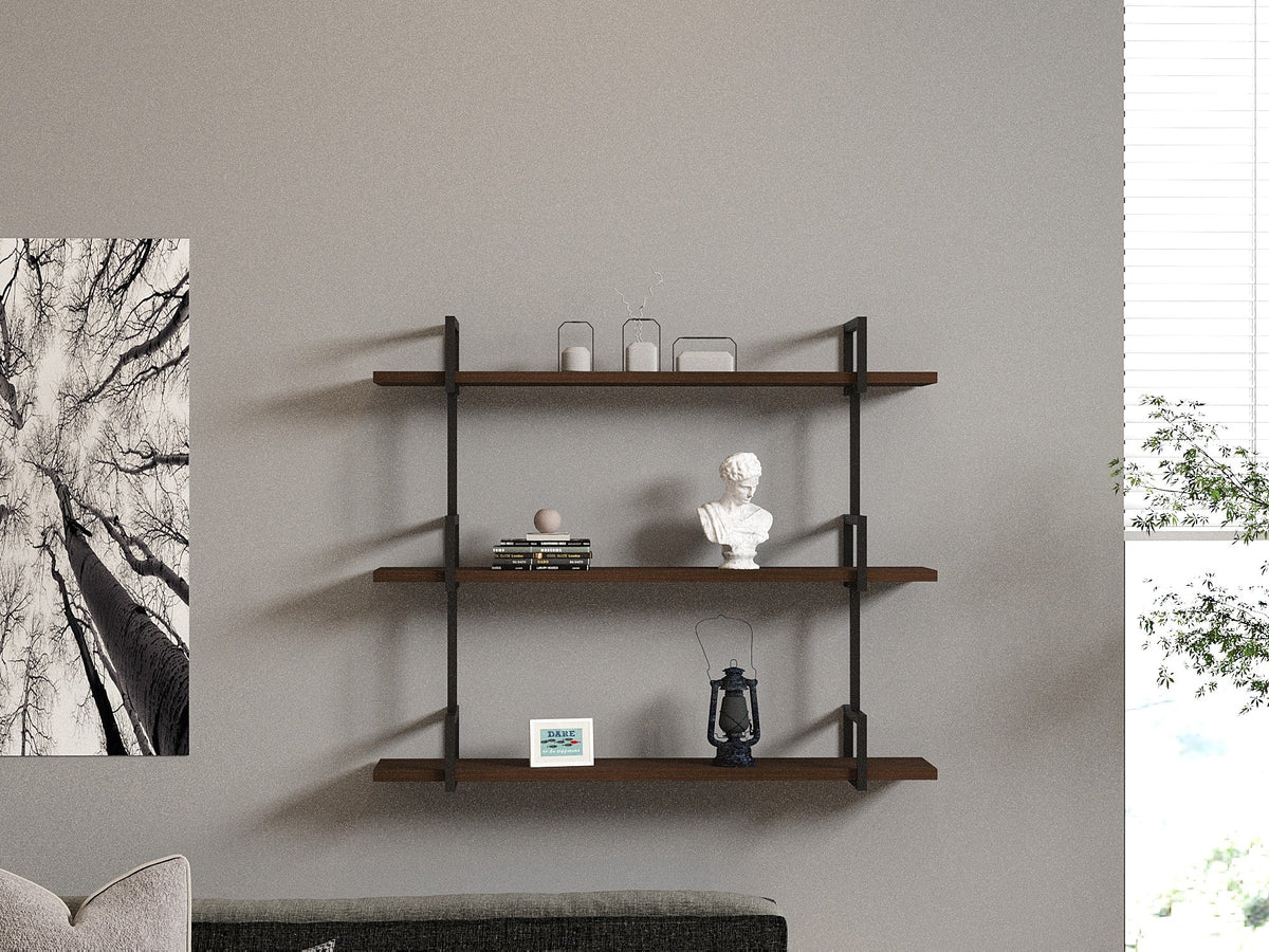 Ράφι Τοίχου Linou Καρυδί 87x22.5x76 εκ. Μασίφ Ξύλου