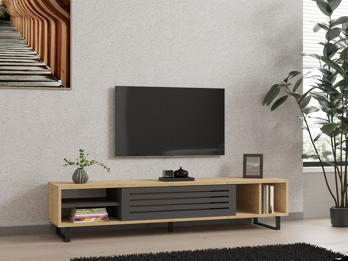 Έπιπλο Τηλεόρασης Kokkari Με Ράφια Sapphire - Ανθρακί 160x40x35 εκ. Μελαμίνης