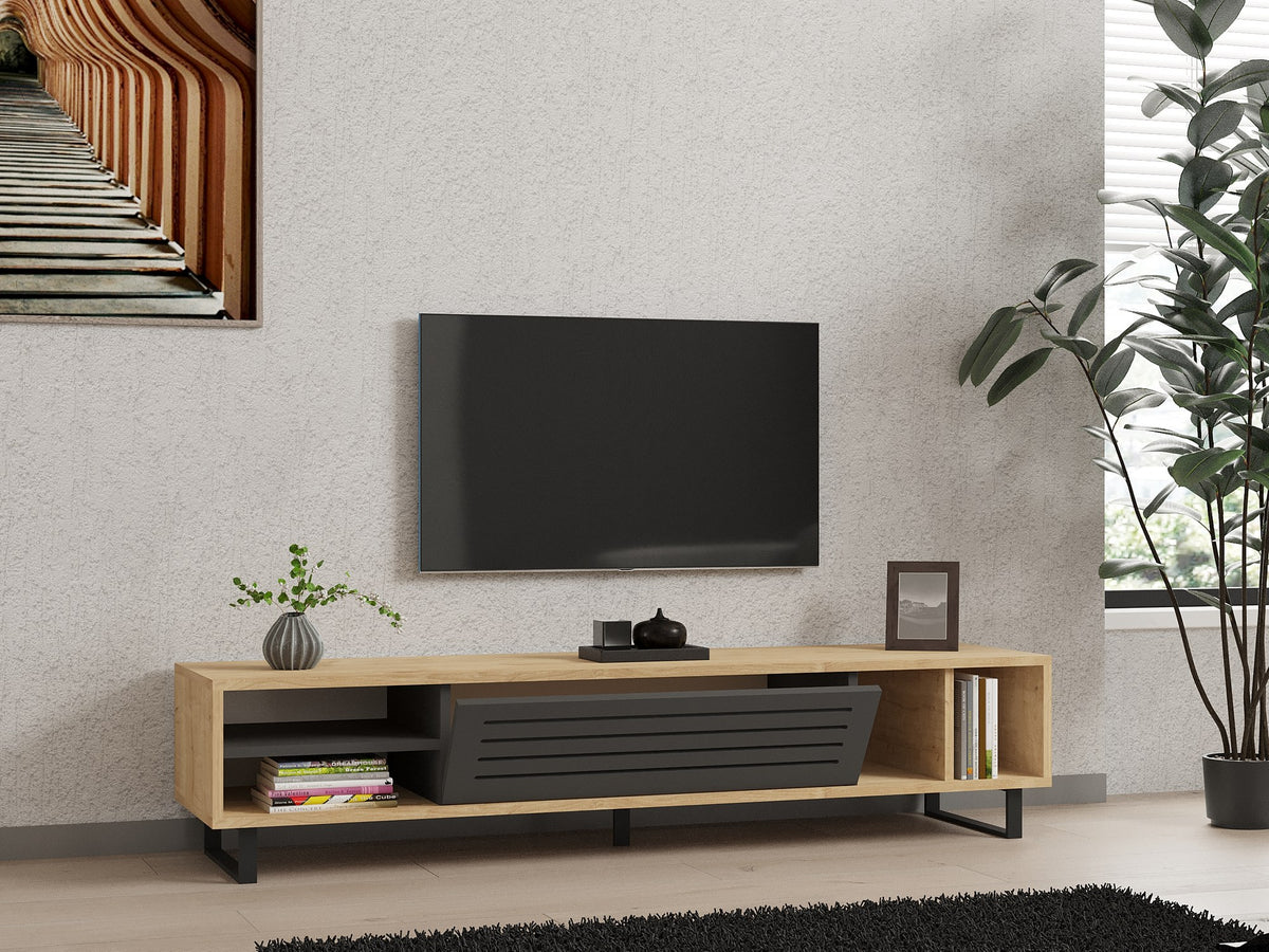 Έπιπλο Τηλεόρασης Kokkari Με Ράφια Sapphire - Ανθρακί 160x40x35 εκ. Μελαμίνης