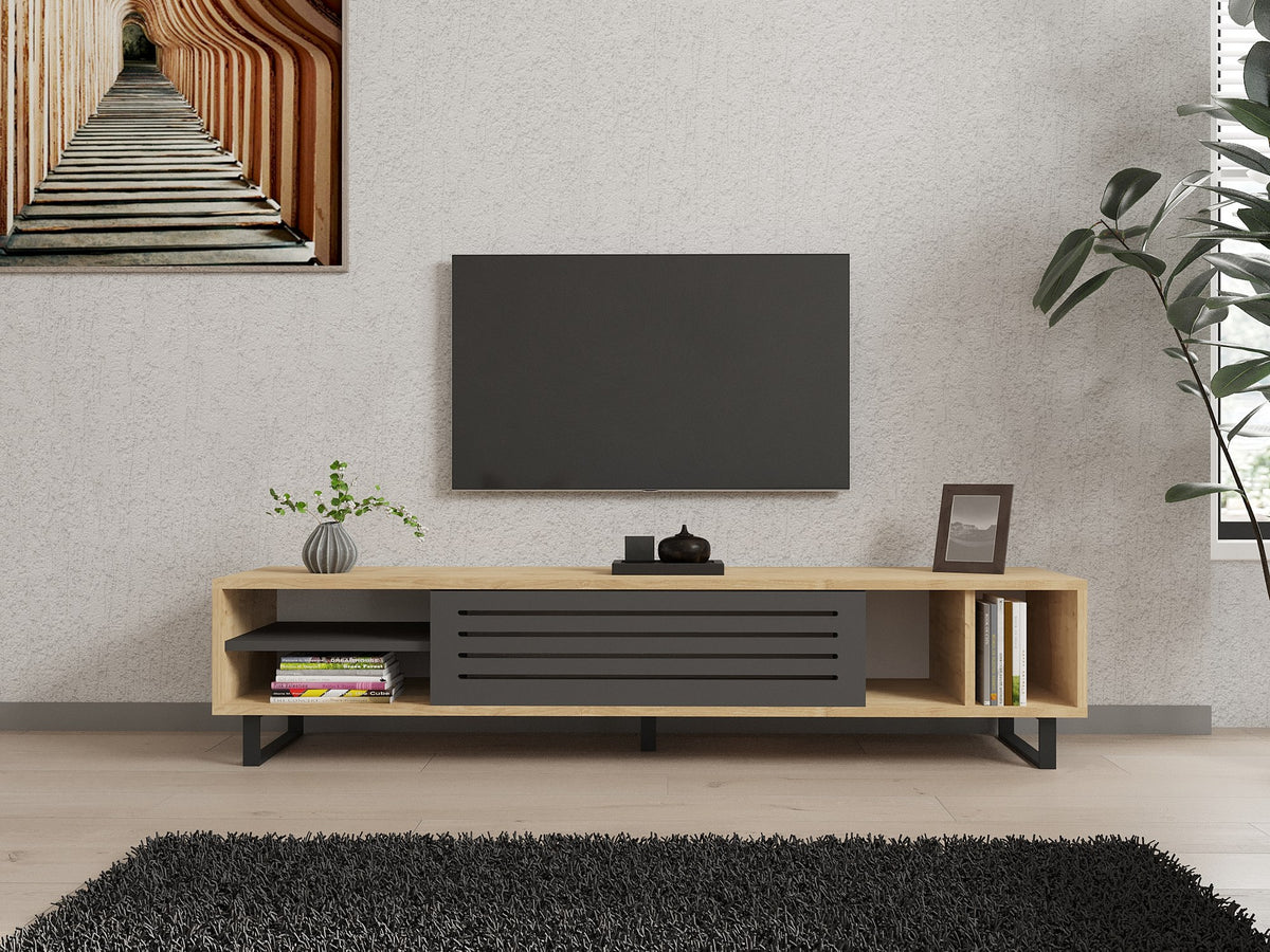 Έπιπλο Τηλεόρασης Kokkari Με Ράφια Sapphire - Ανθρακί 160x40x35 εκ. Μελαμίνης