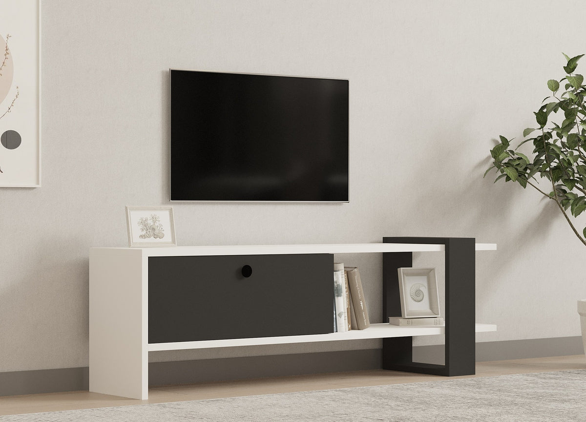 Έπιπλο Τηλεόρασης Stoupa Ανθρακί - Λευκό 120x25x36.8 εκ. Μελαμίνης