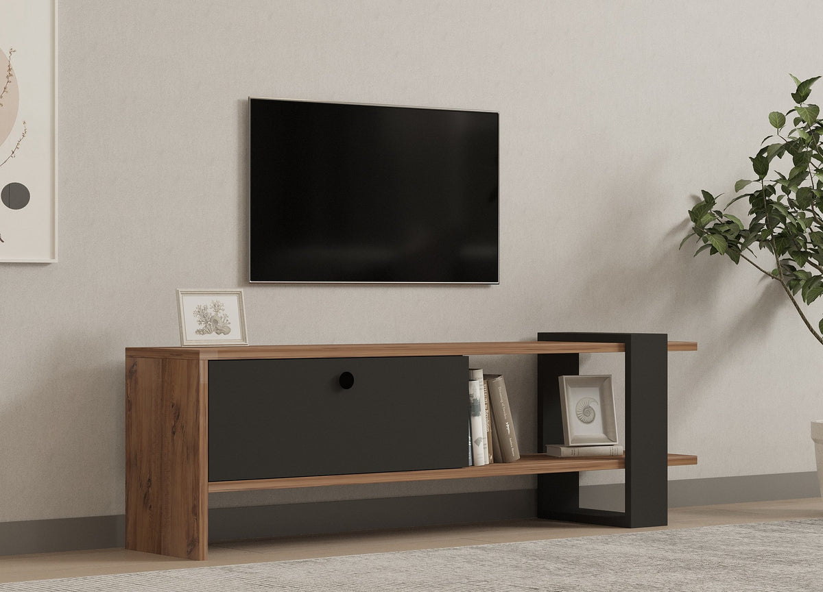Έπιπλο Τηλεόρασης Aperi Δρυς - Ανθρακί 120x25x36.8 εκ. Μελαμίνης